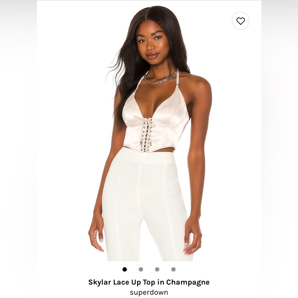 Revolve ❤︎︎  Superdown | Skylar Lace Up Top in Champagne